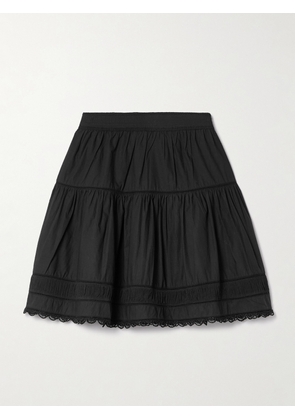 Ulla Johnson - Ayla Crochet-trimmed Pleated Poplin Mini Skirt - Black - US0,US2,US4,US6,US8,US10,US12
