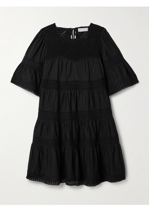 Ulla Johnson - Senna Tiered Crochet-trimmed Cotton-voile Mini Dress - Black - x small,small,medium,large,x large