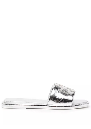 Tory Burch Double T leather slides - Silver