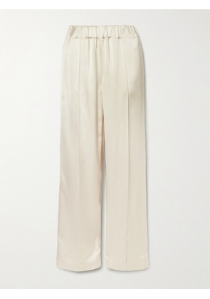 Another Tomorrow - Pleated Satin Straight-leg Track Pants - Cream - x small,medium,large,x large