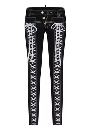 DSQUARED2 logo-embroidered lace-detailing tapered jeans - Black