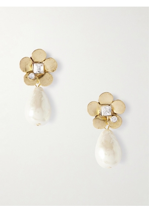 Oscar de la Renta - Gold-tone, Faux Pearl And Crystal Earrings - One size
