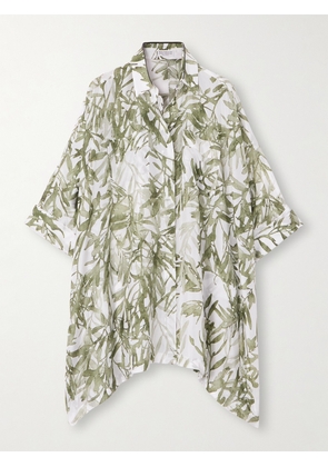 Brunello Cucinelli - Asymmetric Printed Silk-twill Shirt - Green - xx small,x small,small,medium,large,x large