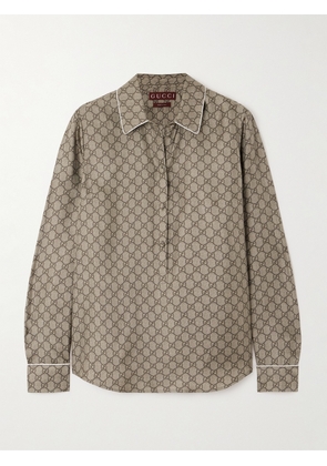 Gucci - Monogram-print Silk-satin Shirt - Brown - IT36,IT38,IT40,IT42,IT44,IT46,IT48