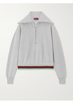 Gucci - Appliquéd Striped Cotton-jersey Half-zip Sweatshirt - Gray - XXS,XS,S,M,L,XL,XXL