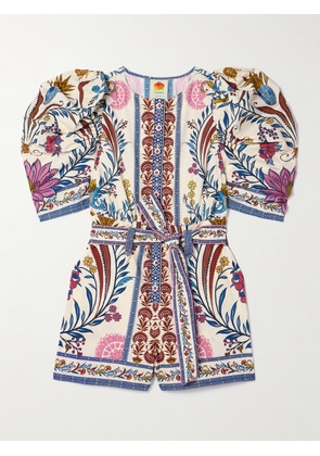 Farm Rio - Belted Printed Cotton-poplin Playsuit - Cream - xx small,x small,small,medium,large,x large