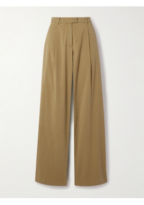 Another Tomorrow - Pleated Organic Cotton-blend Twill Wide-leg Pants - Green - IT36,IT38,IT40,IT42,IT44,IT46,IT48