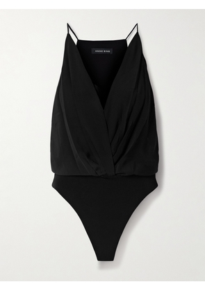 Anine Bing - Shiloh Draped Silk Thong Bodysuit - Black - x small,small,medium,large