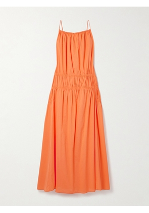 Another Tomorrow - Gathered Tiered Organic Cotton-poplin Maxi Dress - Orange - x small,small,medium,large,x large