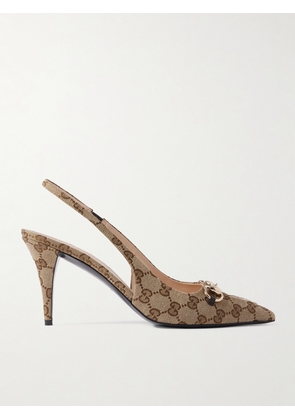 Gucci - Erin Horsebit-detailed Canvas-jacquard Slingback Pumps - Brown - IT34,IT34.5,IT35,IT35.5,IT36,IT36.5,IT37,IT37.5,IT38,IT38.5,IT39,IT39.5,IT40,IT40.5,IT41,IT41.5,IT42