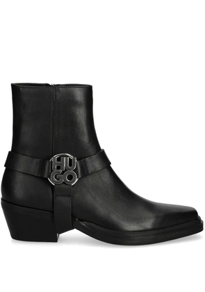 HUGO 50mm logo plaque biker boots - Black