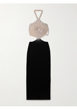 MISS SOHEE - Som Two-tone Cutout Crystal And Sequin-embellished Crepe Halterneck Gown - Black - UK 6,UK 8,UK 10,UK 12