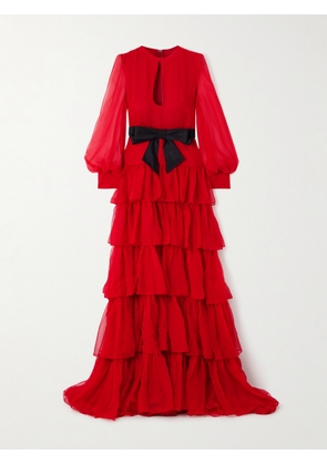 Valentino Garavani - Bow-detailed Ruffled Silk-chiffon Gown - Red - IT38,IT40,IT42