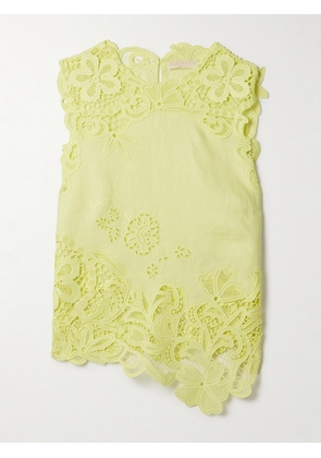 Ulla Johnson - Marlis Guipure Lace-paneled Linen Top - Yellow - US2,US4,US6