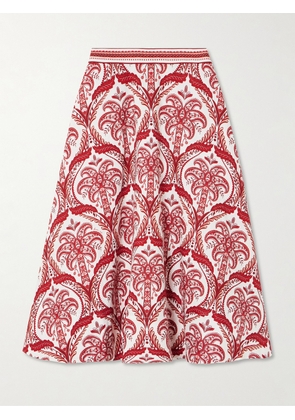 Farm Rio - Printed Linen-blend Midi Skirt - Red - xx small,x small,small,medium,large,x large