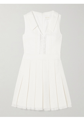 SHUSHU/TONG - Lace-trimmed Pleated Wool And Linen-blend Mini Dress - White - UK 4,UK 6,UK 8,UK 10,UK 12,UK 14