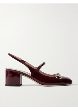 Gucci - Lady Horsebit-detailed Patent-leather Mary Jane Pumps - Burgundy - IT34,IT34.5,IT35,IT35.5,IT36,IT36.5,IT37,IT37.5,IT38,IT38.5,IT39,IT39.5,IT40,IT40.5,IT41,IT41.5,IT42