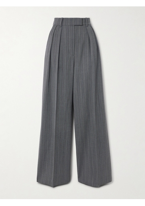 Anine Bing - Lou Pleated Striped Wool-blend Wide-leg Pants - Gray - US0,US2,US4,US6,US8,US10,US12