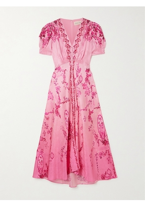 Saloni - Lea Printed Silk-satin Midi Dress - Pink - UK 4,UK 6,UK 8,UK 10,UK 12,UK 14,UK 16