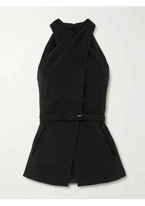 Saloni - Tolu Belted Draped Bouclé Halterneck Vest - Black - UK 4,UK 6,UK 8,UK 10,UK 12,UK 14,UK 16