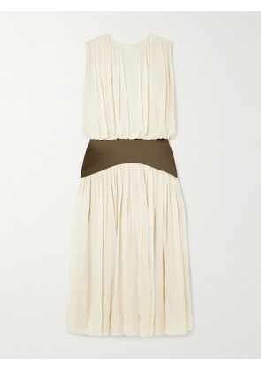 Abadia - Bubble Grain De Poudre-trimmed Pleated Chiffon Gown - Cream - US2,US4,US6,US8,US10,US12