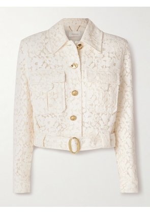 Zimmermann - Illuminate Belted Cropped Cotton-blend Corded Lace Jacket - Cream - 01,2,3