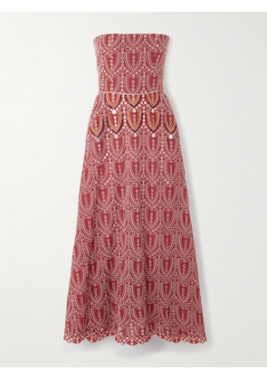 Johanna Ortiz - Bengala Strapless Embellished Broderie Anglaise Maxi Dress - Red - US0,US2,US4,US6,US8,US10,US12