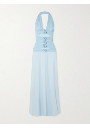 Maygel Coronel - Villadiego Appliquéd Stretch-jersey Halterneck Maxi Dress - Blue - Petite,One Size,Extended