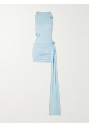 Maygel Coronel - Azahar Draped Appliquéd Stretch-jersey Mini Dress - Blue - Petite,One Size,Extended