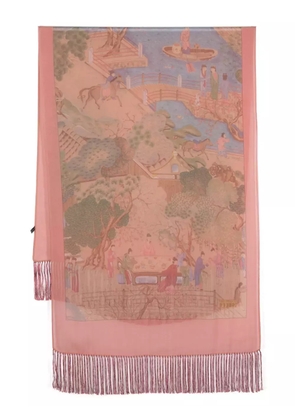 Gianfranco Ferré Pre-Owned motif-print fringed silk scarf - Pink
