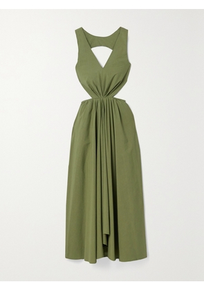 DEVEAUX - Madelyn Cutout Cotton-poplin Dress - Green - US0,US2,US4,US6,US8,US10,US12