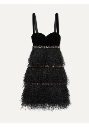 RALPH & RUSSO - Embellished Feather-trimmed Velvet And Crepe De Chine Mini Dress - Black - FR 38,FR 40,FR 42