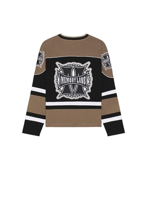 Memory Lane Shield Hockey Jersey in Black. Size L. Also in M, S, XL/1X.