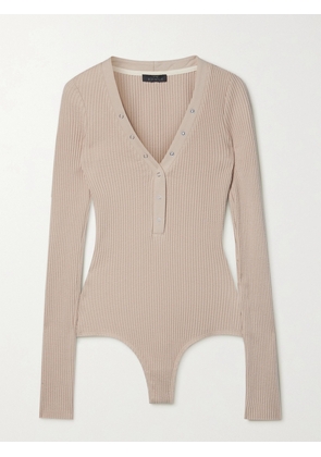 THE RANGE - Jumbo Stark Waffle-knit Stretch-cotton Bodysuit - Neutrals - x small,small,medium,large