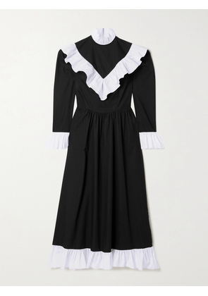 BATSHEVA - Carol Ruffled Two-tone Cotton-poplin Midi Dress - Black - US0,US2,US4,US6,US8,US10,US12