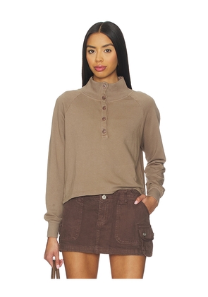 LA Made Alexander Half Button Up Pullover in Brown. Size L. Also in M, S, XL, XS.
