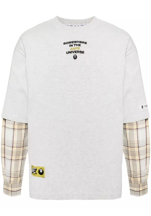 AAPE BY *A BATHING APE® Moonface plaid-panelled long-sleeve tee - Grey