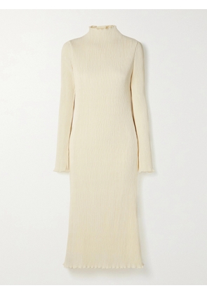 Danielle Frankel - Adrienne Open-back Plissé Stretch-satin Midi Dress - Off-white - US2,US4,US6,US8