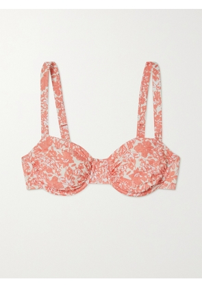 PEONY - + Net Sustain Holiday Ruched Floral-print Stretch-econyl Balconette Bikini Top - Orange - x small,small,medium,large,x large