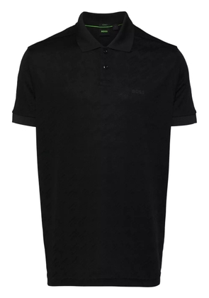 BOSS logo-print monogram-pattern polo shirt - Black