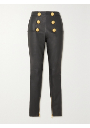 Balmain - Button-embellished Leather Leggings - Black - FR 34,FR 36,FR 38,FR 40,FR 42,FR 44