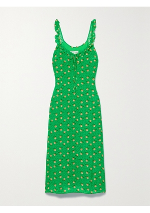 HVN - Danica Ruffled Printed Crepe De Chine Midi Dress - Green - US0,US2,US4,US6,US8,US10,US12