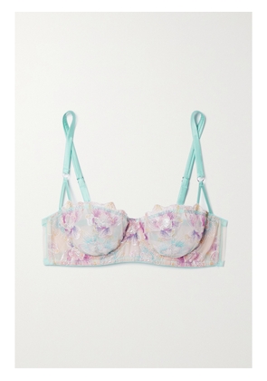 FLEUR DU MAL - Pixie Satin-trimmed Embroidered Tulle Soft-cup Underwired Balconette Bra - Blue - 32B,34B,36B,32C,34C,36C,32D,34D,36D,32DD,34DD,36DD