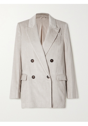 Brunello Cucinelli - Double-breasted Linen, Cotton And Lyocell-blend Corduroy Blazer - White - IT36,IT38,IT40,IT42,IT44,IT46,IT48,IT50