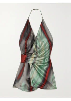 Rick Owens - Laura Printed Satin Halterneck Wrap Top - Blue - IT38,IT40,IT42,IT44,IT46,IT48