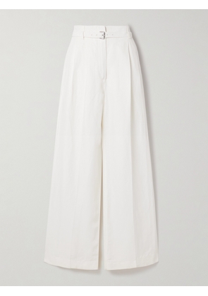 Proenza Schouler - Jules Belted Pleated Poplin Wide-leg Pants - Off-white - US0,US2,US4,US6,US8,US10,US12