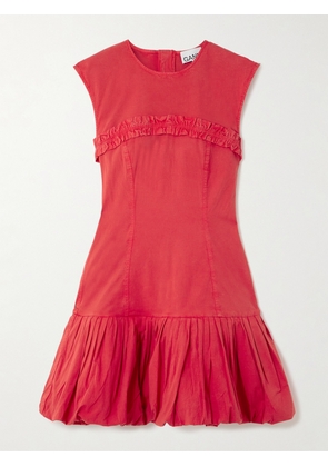 GANNI - Ruffled Gathered Cotton-blend Mini Dress - EU 32,EU 34,EU 36,EU 38,EU 40,EU 42