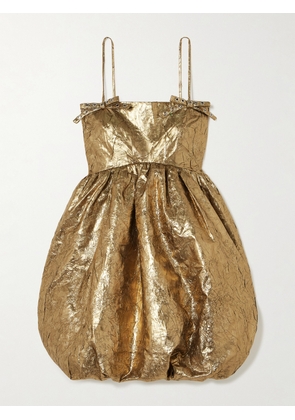 GANNI - Shibori Eyelet-embellished Crinkled Recycled-lamé Mini Dress - Gold - EU 32,EU 34,EU 36,EU 38,EU 40,EU 42,EU 44