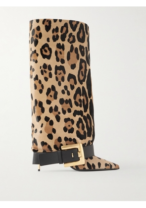 Balmain - Buckled Leopard-print Calf Hair Knee Boots - Animal print - IT37,IT38,IT38.5,IT39,IT40,IT41
