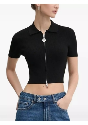 HUGO zip-front ribbed knit top - Black